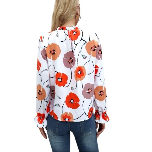 Women’s Floral Print Women's High Neck Top Long Sleeve Size PTP 22 x Length 24 - Picture 3 of 9